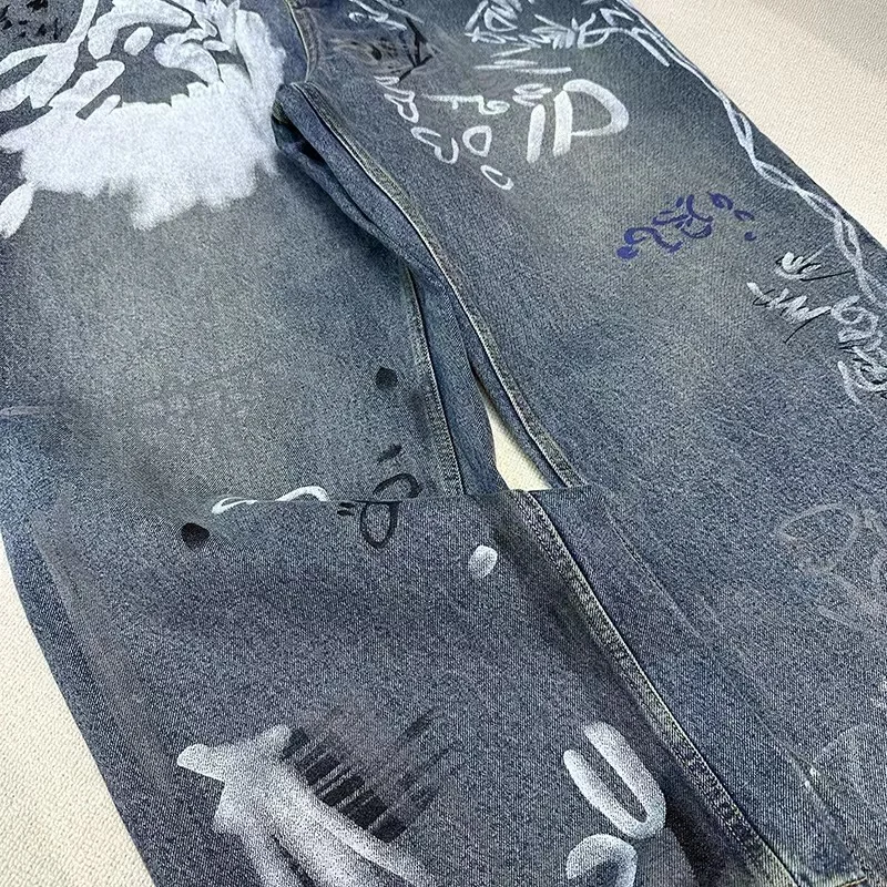 Hand-painted cattle king graffiti jeans