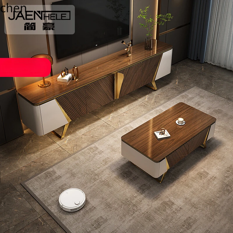 HT無垢材コーヒーテーブルテレビキャビネット組み合わせライトラグジュアリーモダンヴィラ大型フラットフロアイタリアンスタイルリビングルーム
