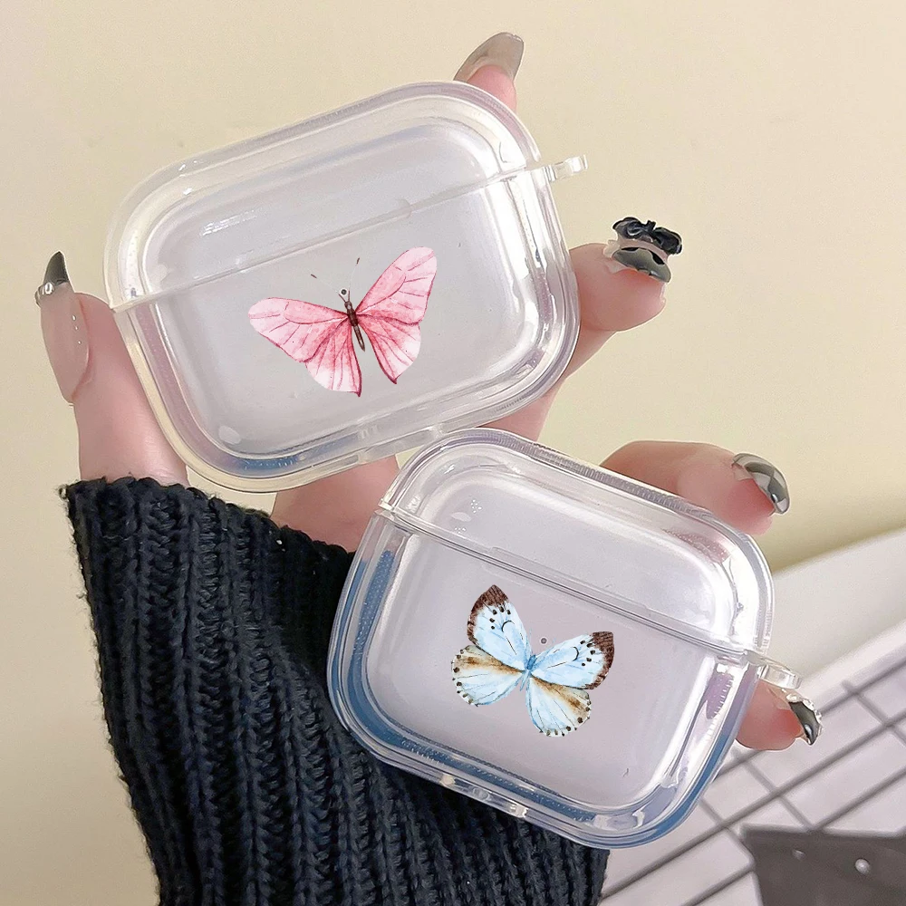 Earphone Case For Airpods 4 3 2 1 Pro3 Pro2 Shockproof With Keychain For Airpods 4 Clear Cover Cute Butterfly Collection
