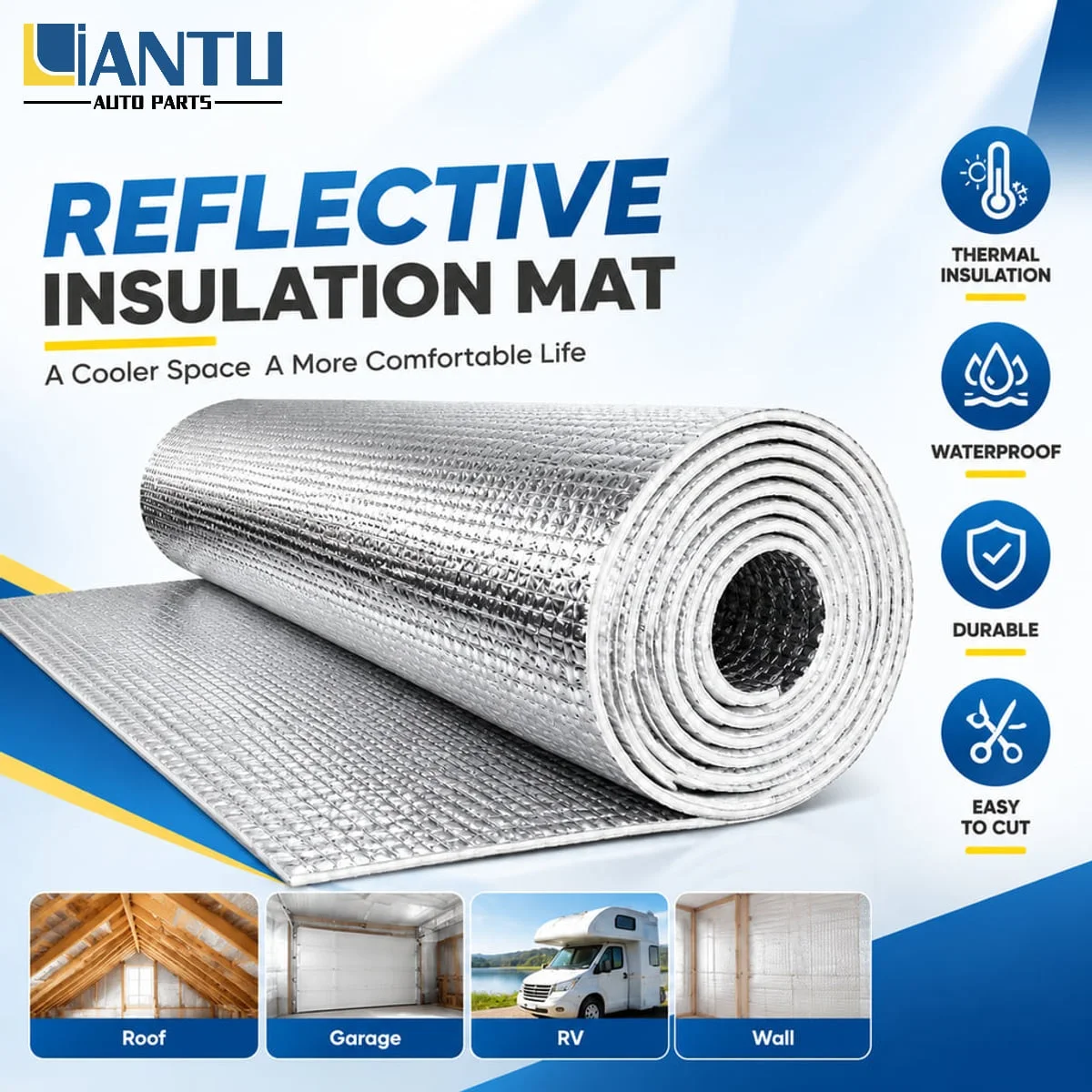 PINMOAP Self Adhesive Double Sided Aluminum Foil Insulation Sheet 6mm 9mm 3.5mm Soundproof Heat Barrier Roll for Cars
