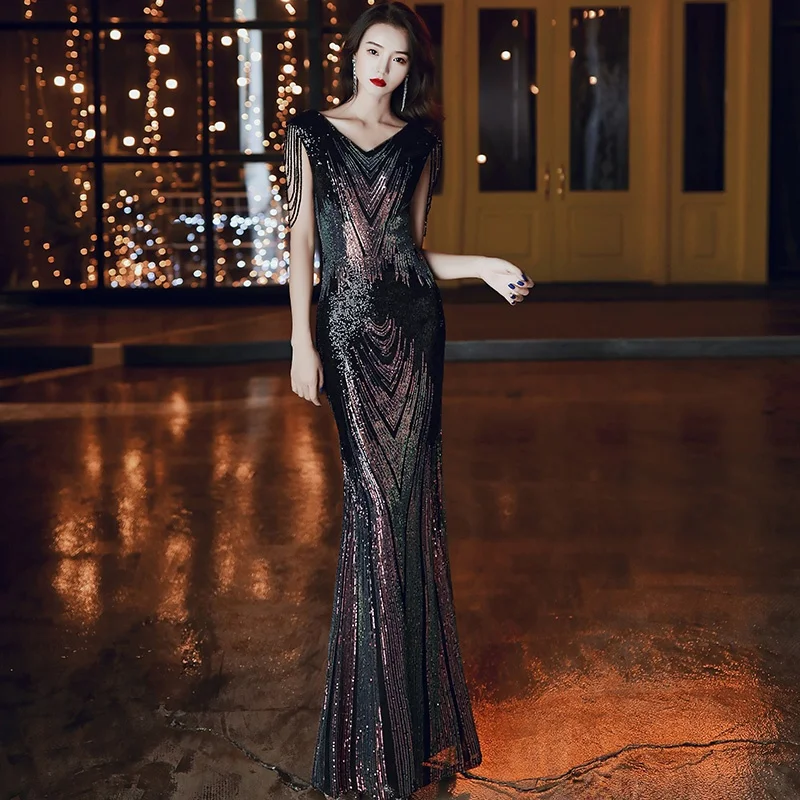 

Ele Long Evening Gown Birthday Par Host Celebri Women's Faionable Mid-Waist Zipper Sle Fi-Tail Hemline