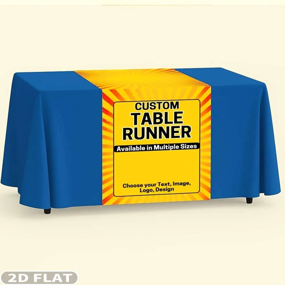 2D FLAT 1pc Custom Personalized Tablecloth, with Logo Photo Name, Custom Banner, Trade Show Event Text, Anniversary, Birthday