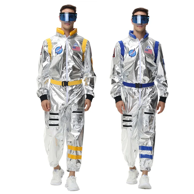 Halloween Men Astronaut Costume Adult Flight Space Costumes Cosplay Astronaut Jmpsuit Sliver Blue Yellow M-XL