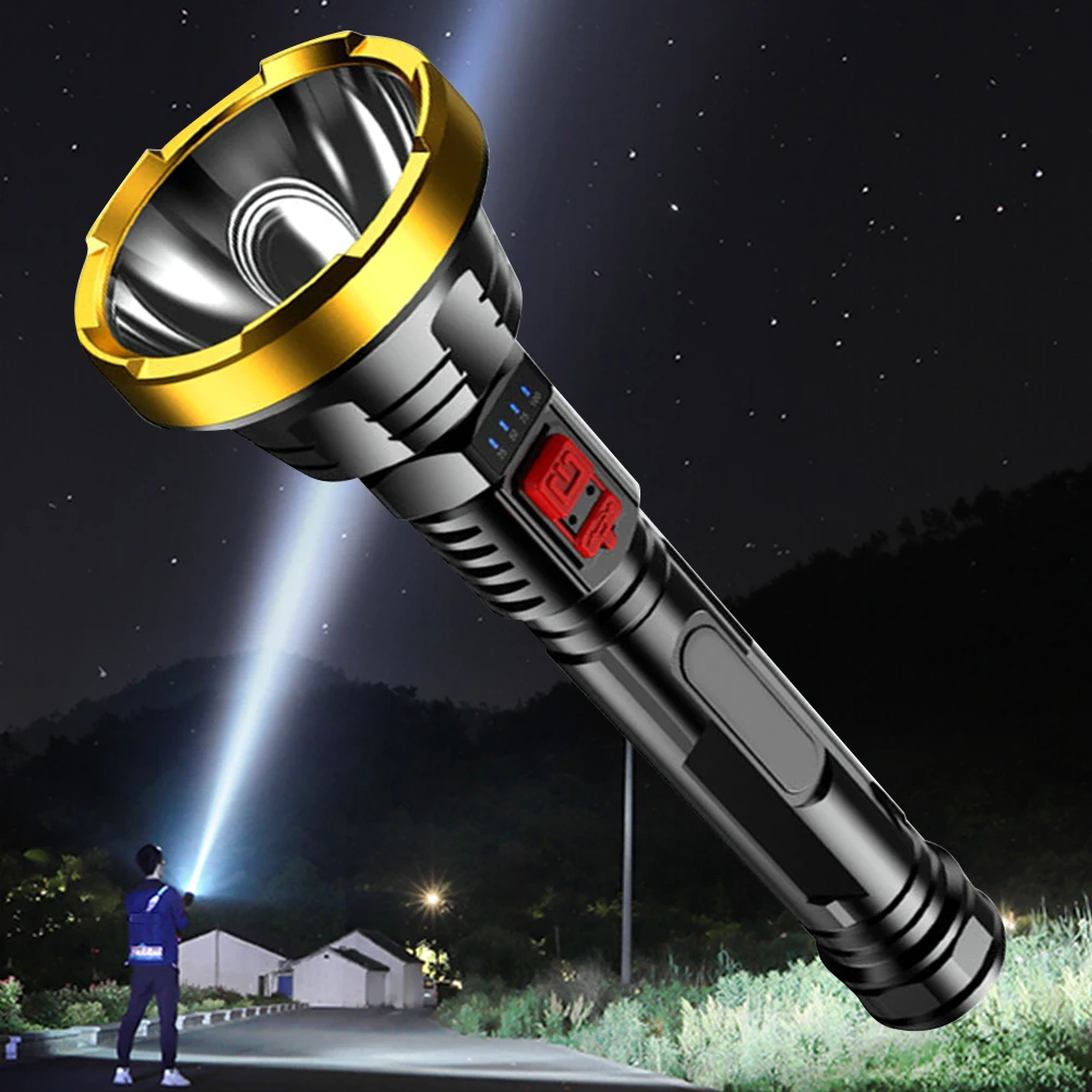 LED Flashlight Multifunctional Waterproof Portable Lantern USB Charging Emergency Flashlight Power Display for Outdoor Equipment