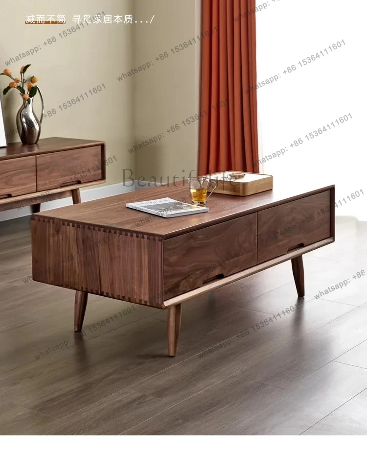 Solid wood coffee table TV cabinet combination simple modern living room home light luxury high-end walnut