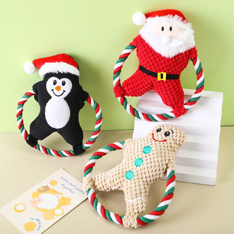 

Pet Dog Plush Noise Chewing Toy Santa Penguin Gingerbread Man Cat Dog Christmas Cartoon Cute Animal Toy Plush Squeak Pet Toys