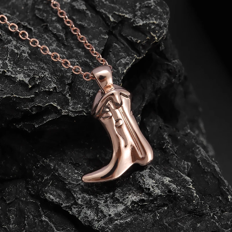 Hip Hop Style Western Cowboy Boots Copper Pendant Necklace for Men and Women Fashion Clavicle Chain Jewelry Gift