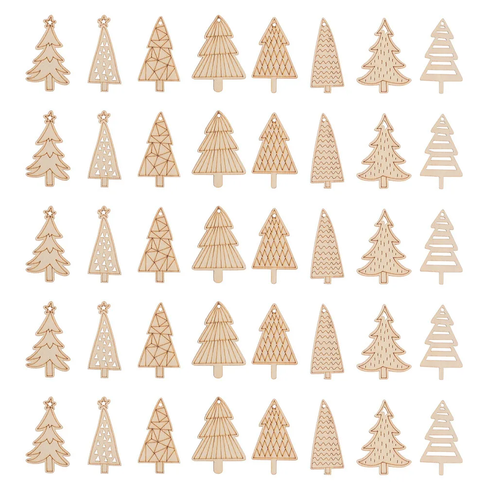 

50Pcs Unfinished Wooden Christmas Tree Cutouts Rustic Hollow Designs DIY Paint Craft Ornaments Holiday Xmas Decorations