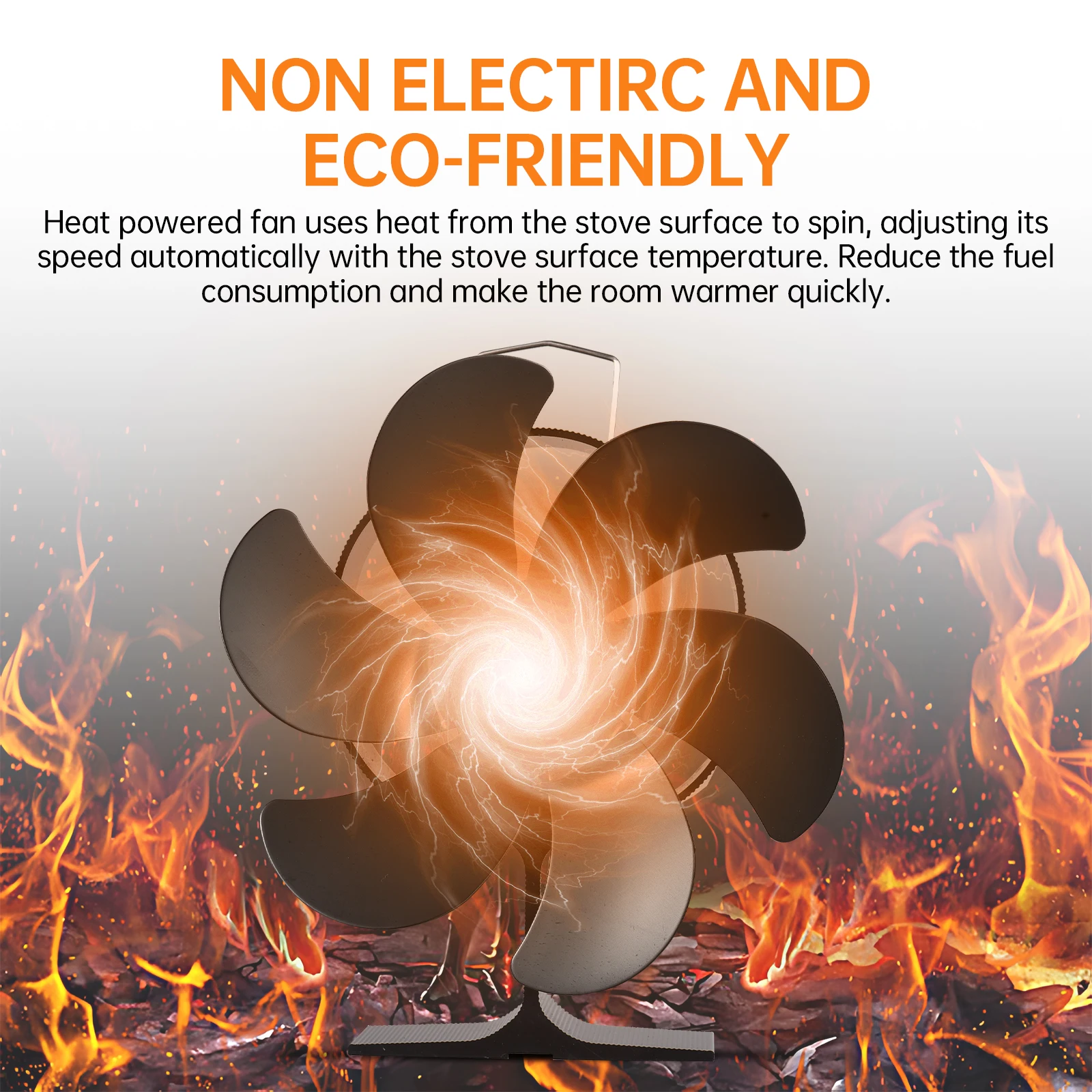 6 Blade Heat Stove Fan with Carrying Handle and Overheating Protection Non Electric Eco-Friendly for Wood Log Burner Fireplace