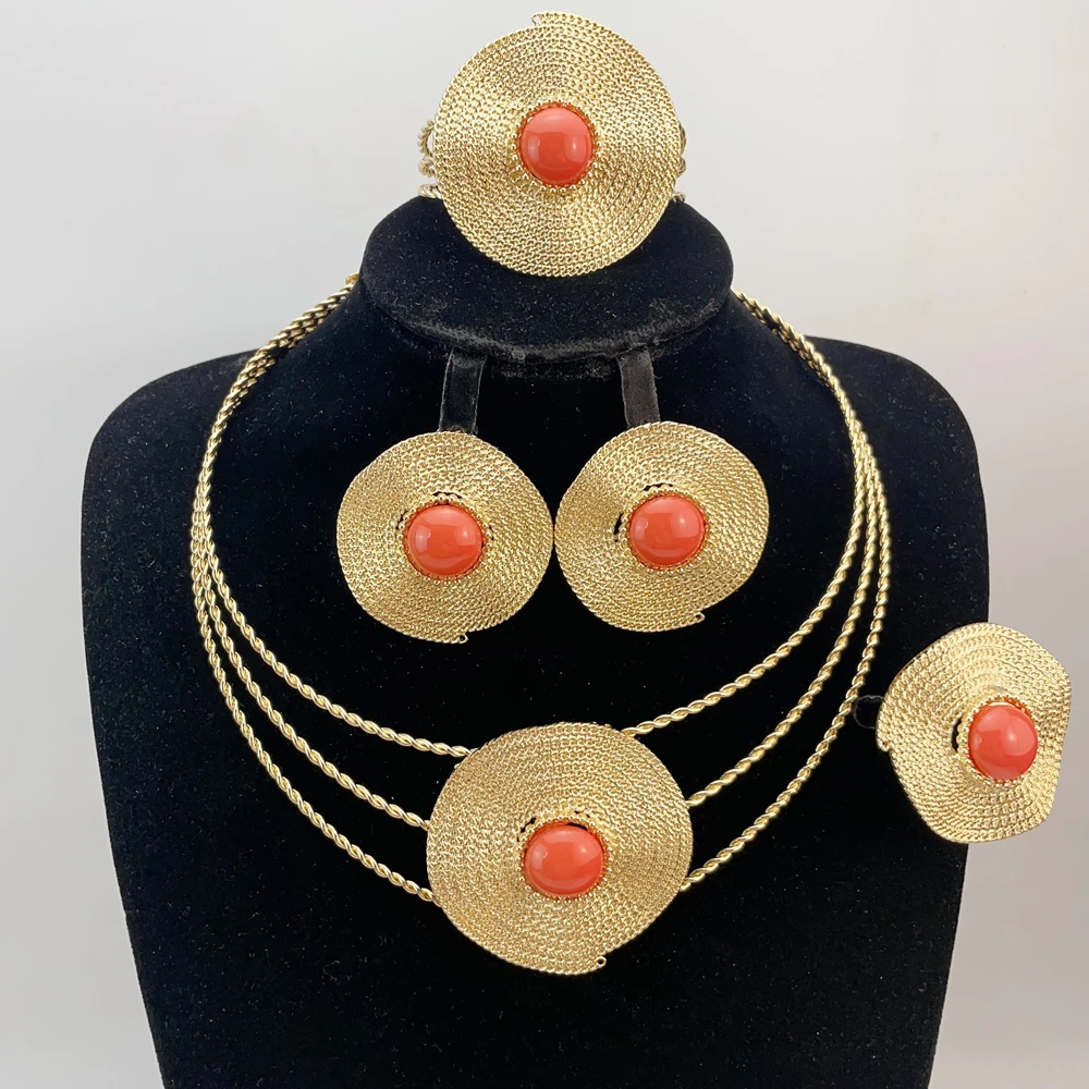 

Brazilian Simple Style Big Bold Necklace Luxury Quality African Bride Jewelry Set For Women Party Gifts FHK21874
