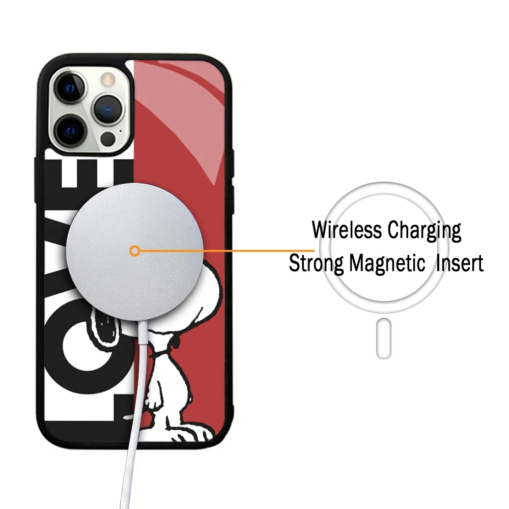 S-Snoopy Cute Cartoon Phone Case For IPhone 11 12 13 14 15 Plus Pro Max Mirror Acrylic Cover For Magsafe