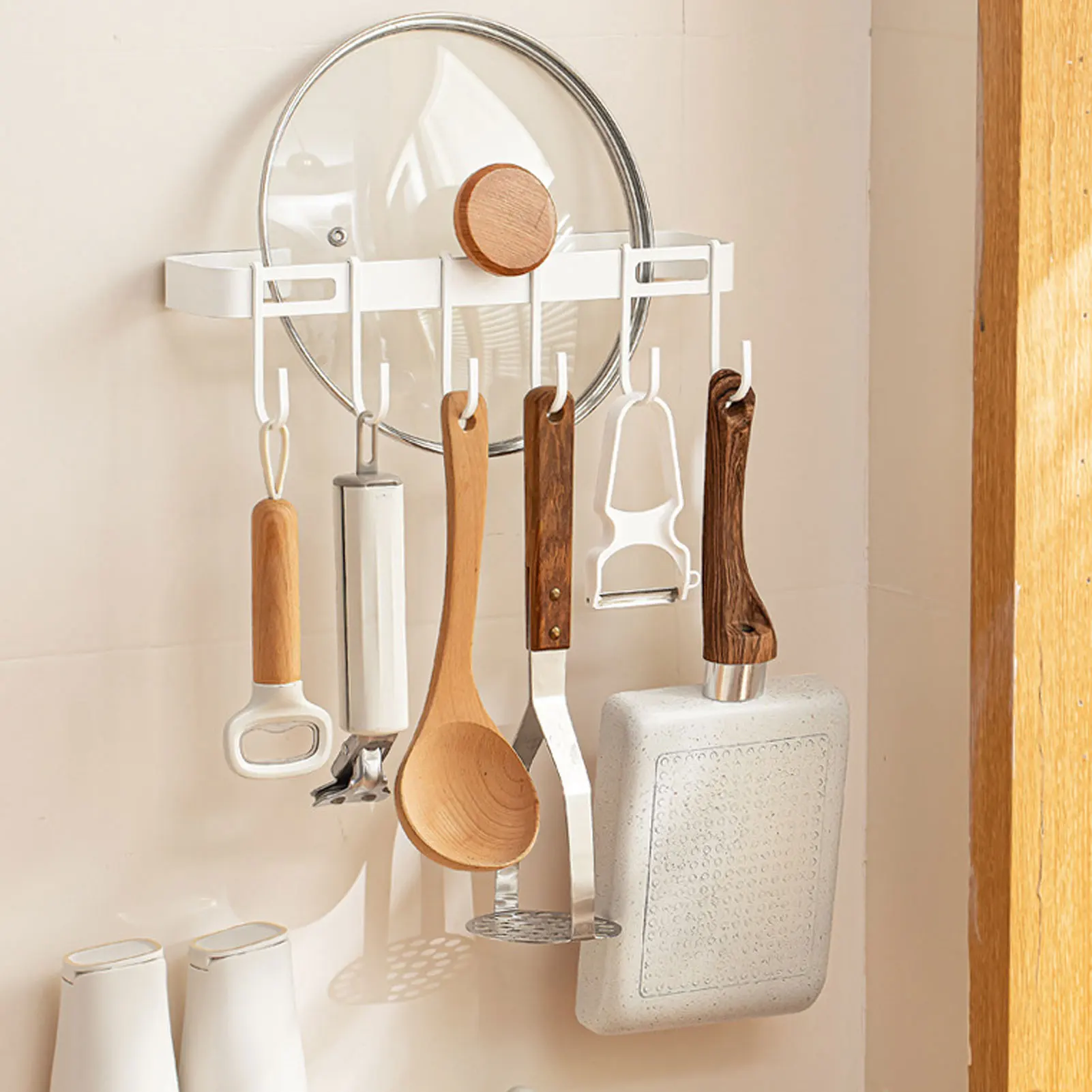 Kitchen Hanging Hook Rack Movable Smooth Easy Storage Rack for Ladles Spoon Handbags