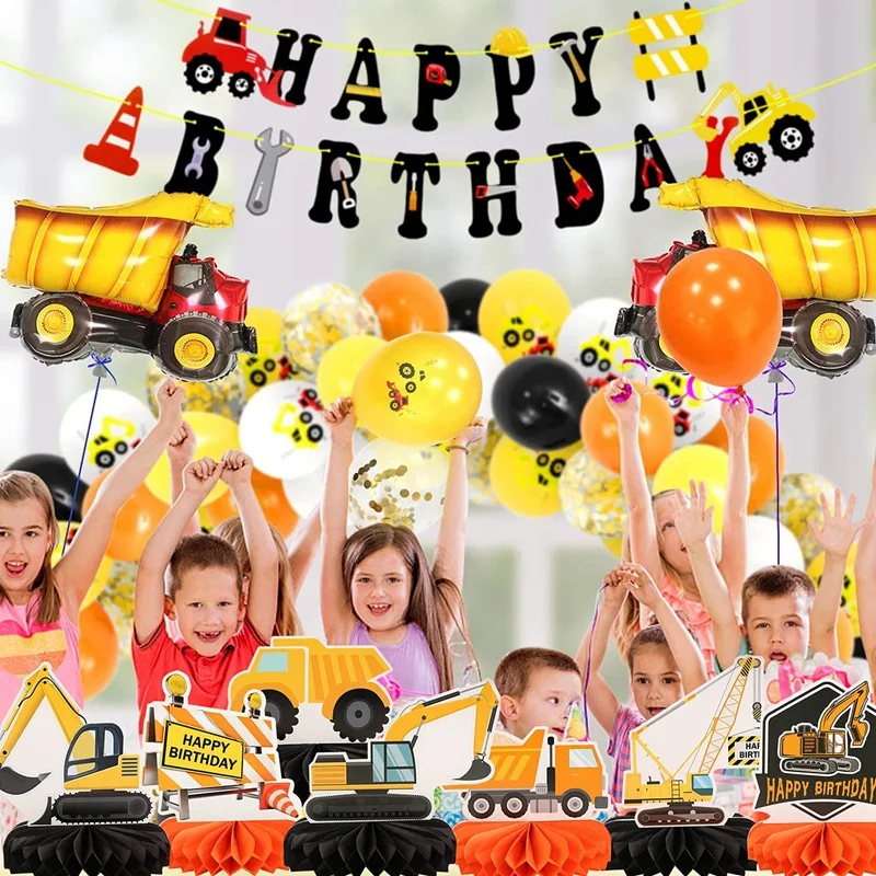 FULL-7 PCS รถบรรทุก Theme Party ตกแต่งการก่อสร้างรังผึ้ง Centerpieces ตาราง Toppers สําหรับเด็กธีมวันเกิด Party