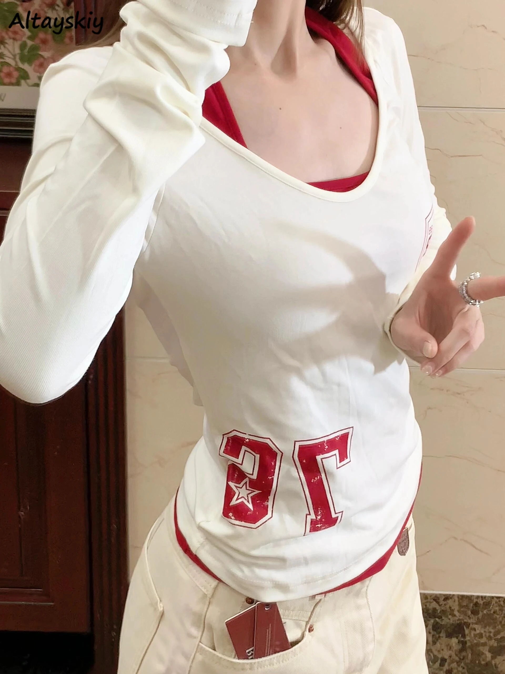 

Женские комплекты, тонкие футболки с длинными рукавами и буквенным принтом, милые сексуальные спортивные эластичные нежные универсальные майки для девочек, винтажные майки Ulzzang