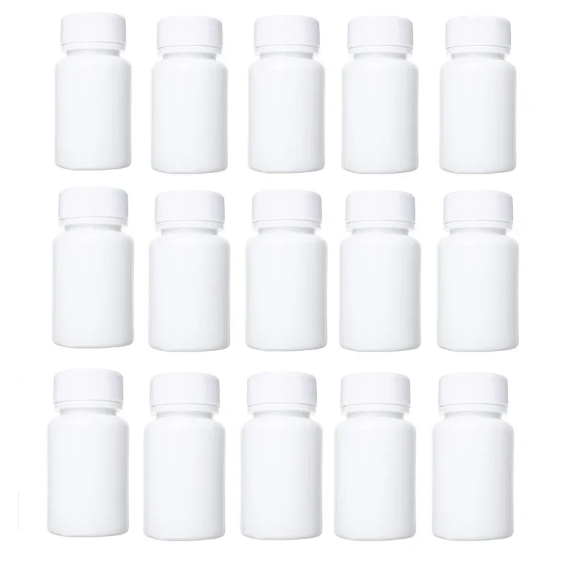 

50PCS 15ml 20ml 30ml 50ml 60ml 100ml Empty Plastic Pills Bottles Wide Mouth Round Sample Solid Powder Liquid Storage Containers