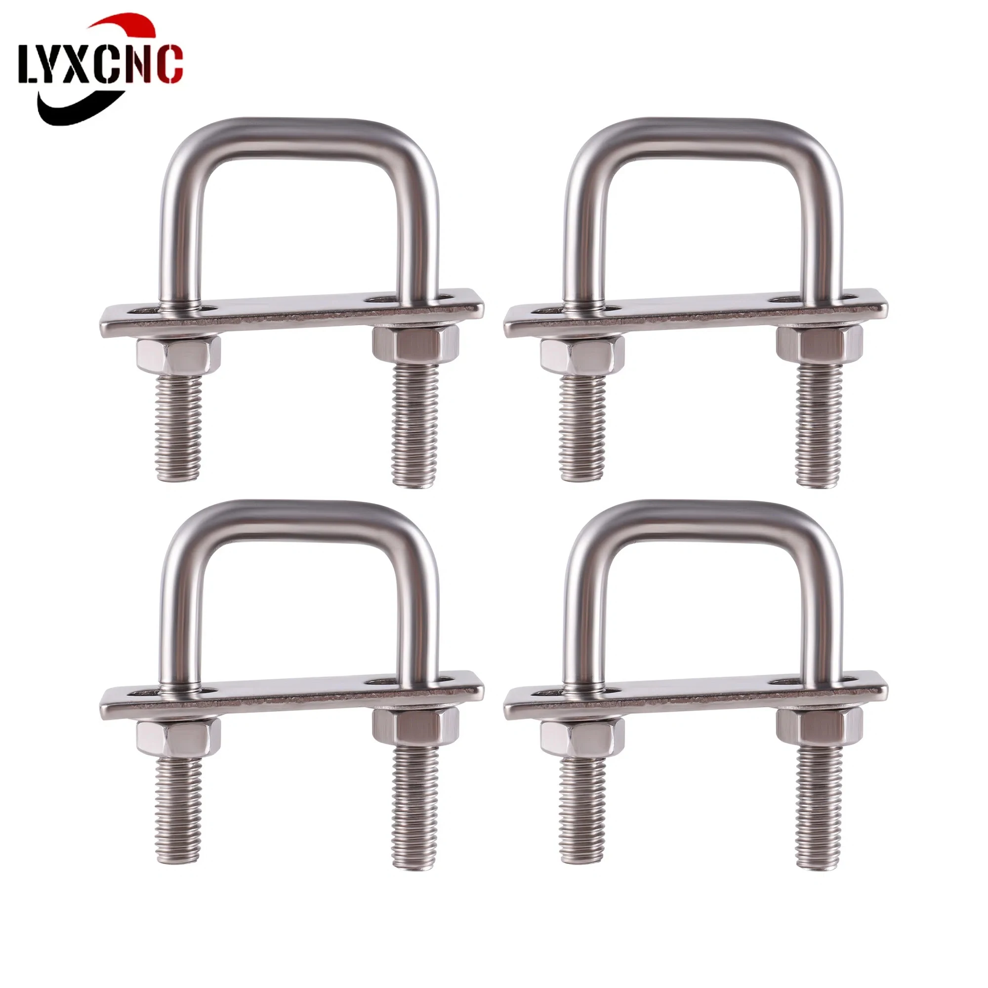 4PCS 304 Stainless Steel Square U-Bolts 30mm Inner Width M8 Right Angle U Screw Fastener Set With Washer Nut Plate