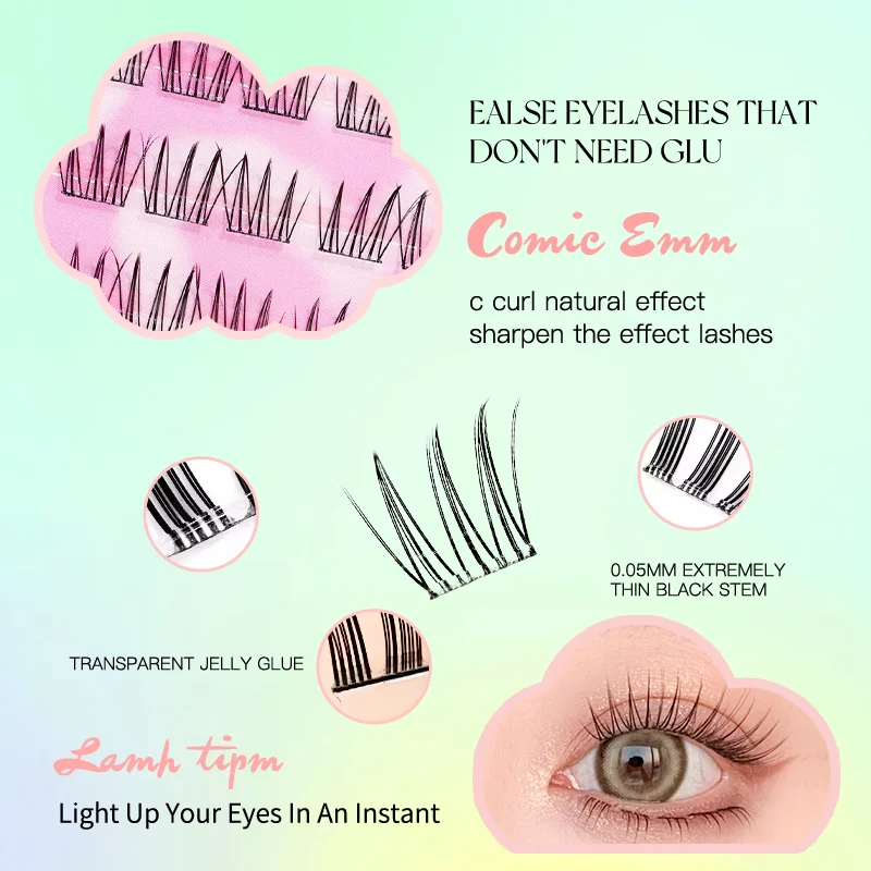 Selbstklebende Falsche Wimperncluster, kein Kleber erforderlich, weiche und dünne Idol-Wimpern für alltägliches Make-up, wiederverwendbar