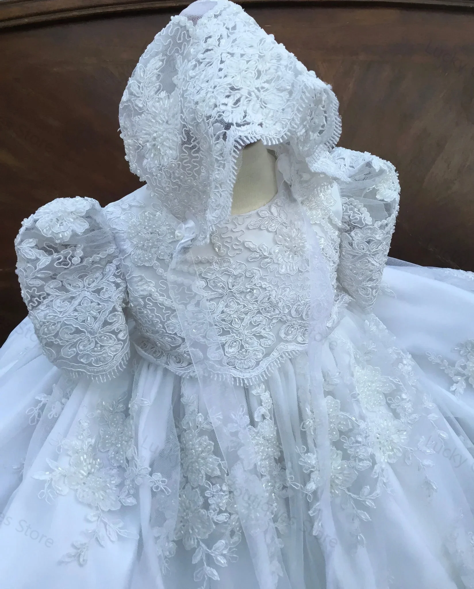 Glamorous Christening Gowns for Kids Lace Appliques First Communion Dresses Luxury Little Girls Toddler Baby Baptism Dresses