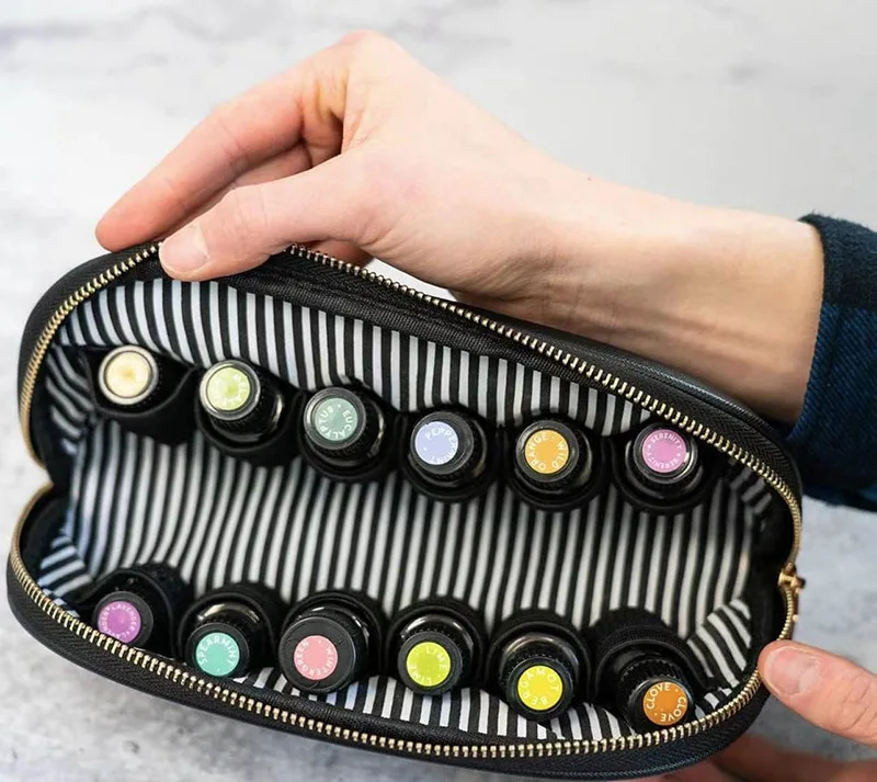 Portable PU Essential Oil Storage Bag, Double Layers, Travel Carrying Hanging Organizer, DoTERRA, Young Living Oil Sample