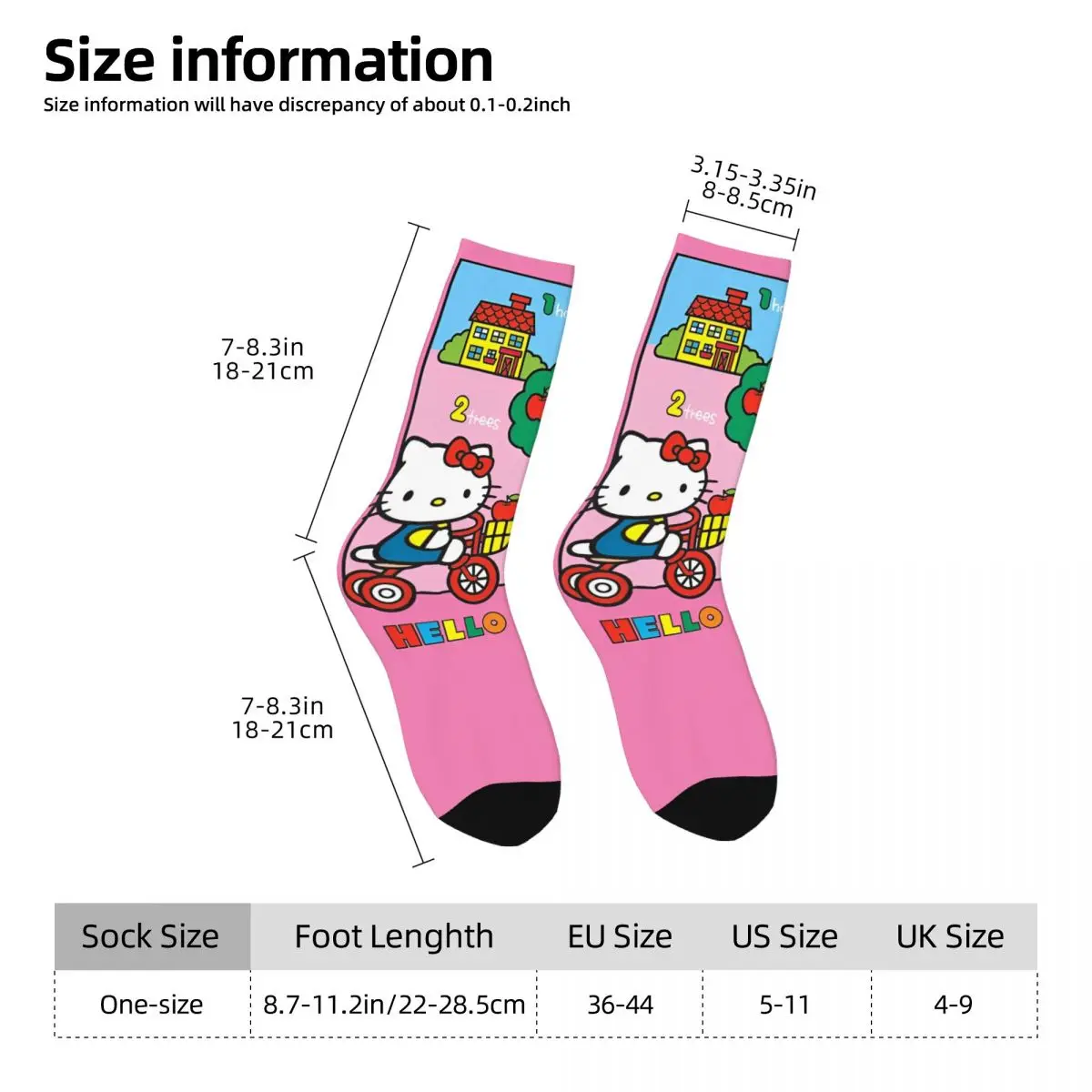 Poliéster Médio Tubo Meias para Crianças, Unisex Breathable Socks, Ensinar Números, Olá Kitty, Harajuku Oficial