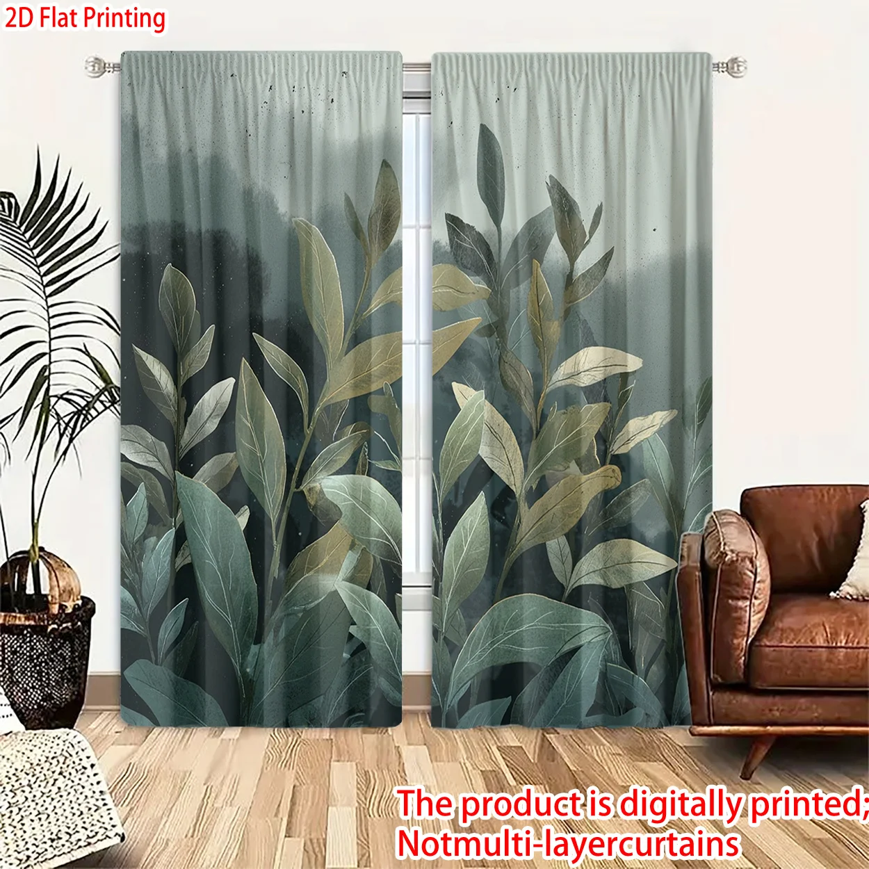 2 Panels Natural Leaf Scenery Rod Pocket Curtains Nature Landscape Art Print for Bedroom Living Room Home Decor Drapes