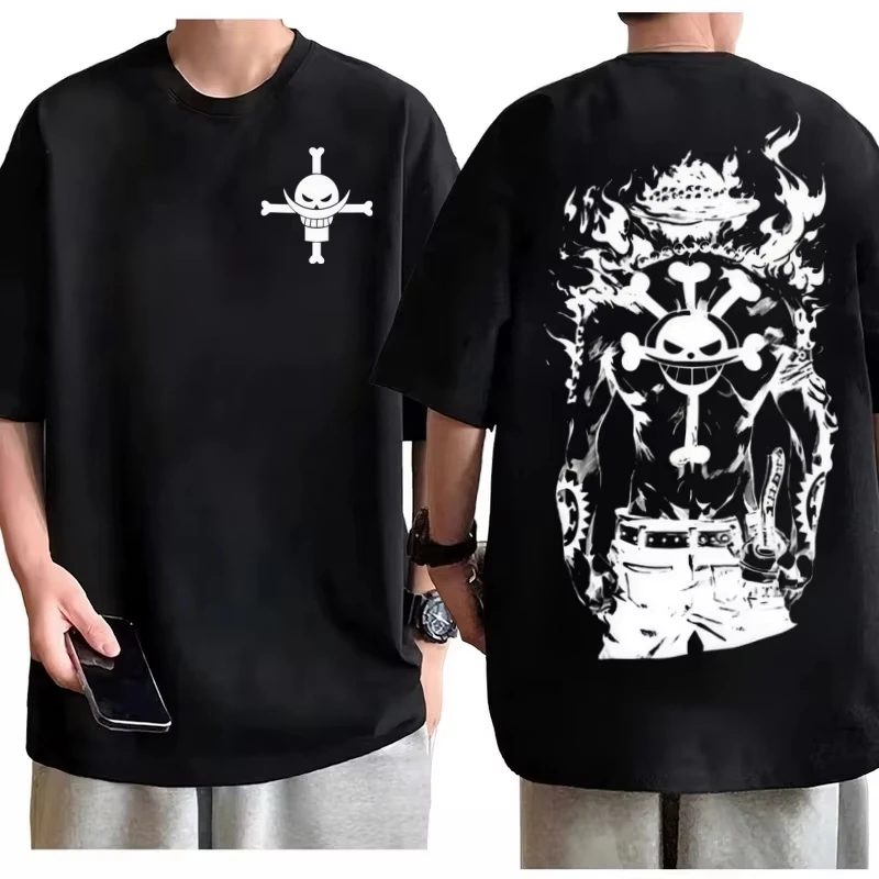 Camiseta de One Piece con estampado llamativo de Whitebeard y Ace, para hombre, con diseño de anime, estilo urbano moderno, transpirable y elegante, adecuada tanto para hombres como para mujeres.