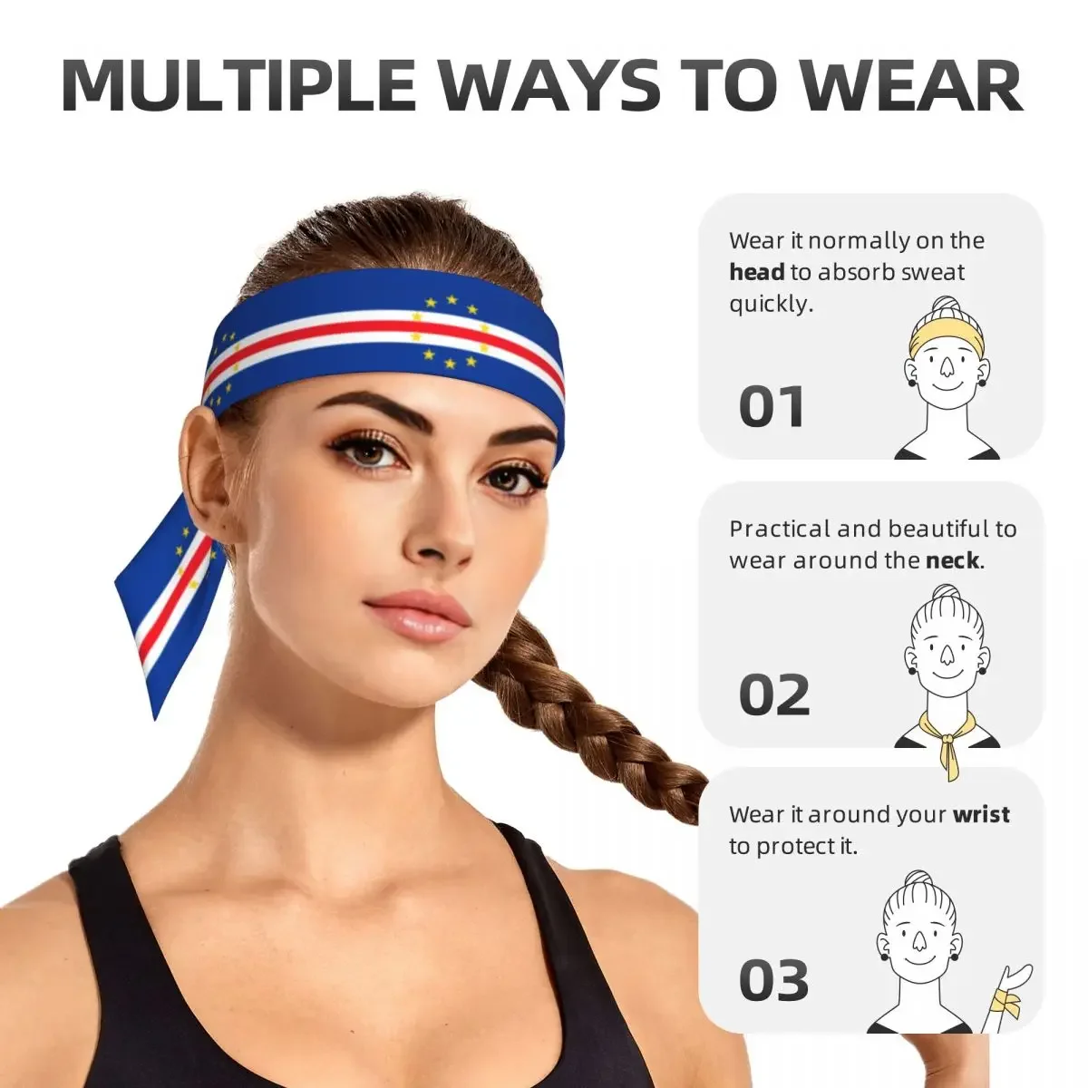 Headband esportes com bandeira para adultos, bandana, ioga e tênis headwrap, laço cabeça