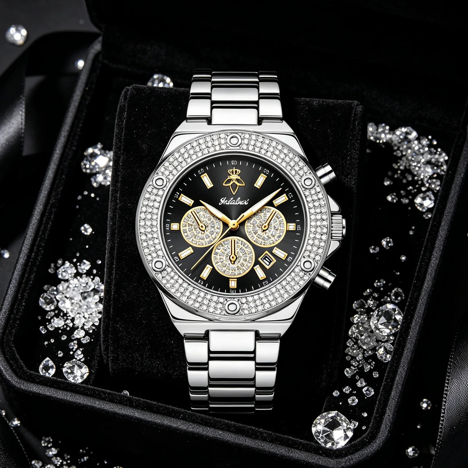 Luxury Watch Gold And Black - YaLaLuSi Luksusowy Srebrny Zegarek na Rękę