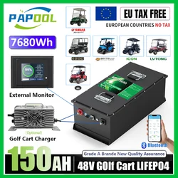 LiFePO4 48V 150Ah Golf Cart Lithium Battery Pack 51.2V 100Ah 120Ah 6000+ Cycles 16S Smart Bluetooth 200A BMS Monitor EU US STOCK