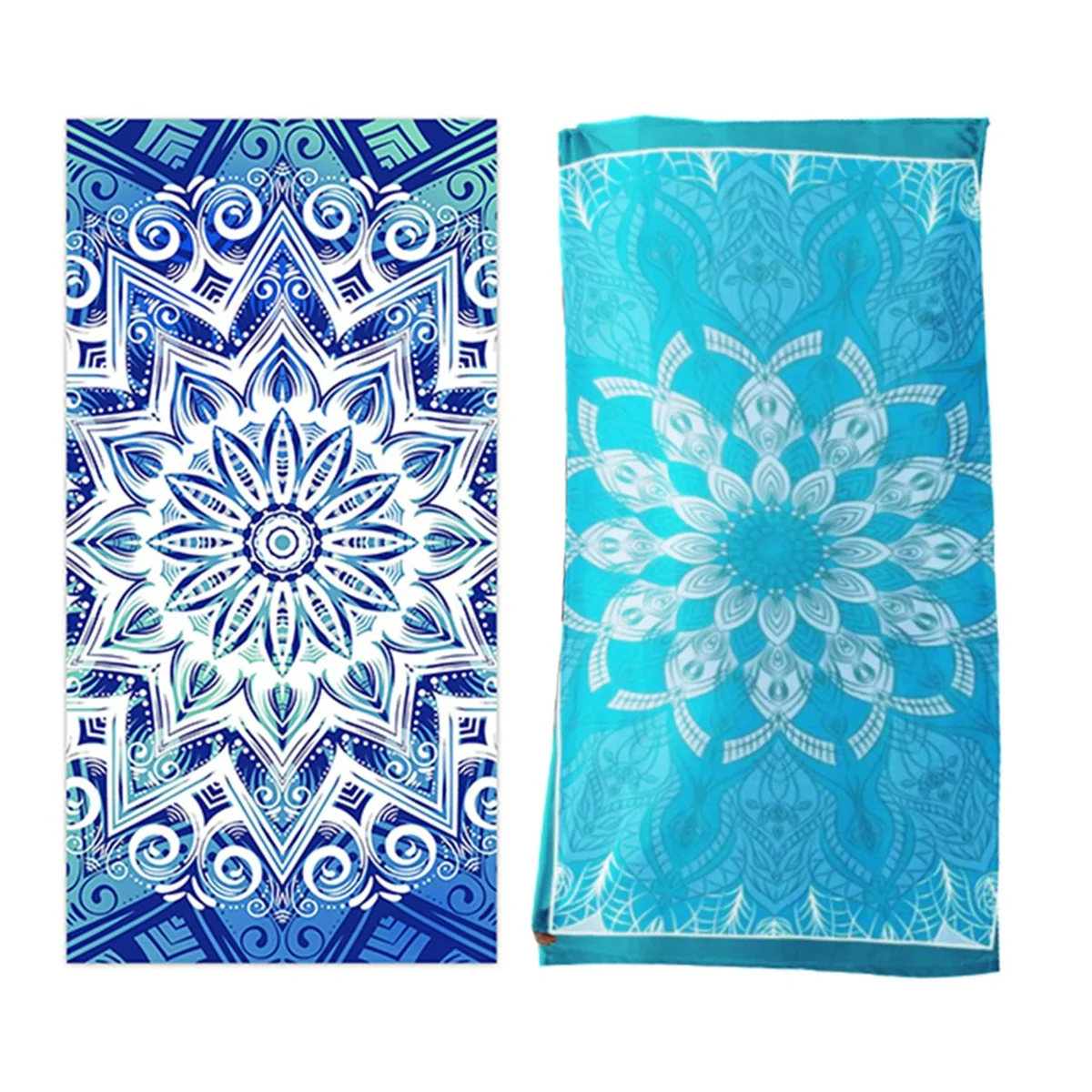 2PCS Absorbent Quick-Drying Beach Towel Microfiber Yoga Sports Towel Swimming Towel Printed Seaside Bath Towel