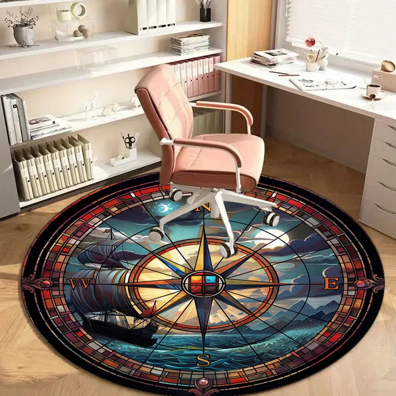 Compass Nautical Ship Round Rug Crystal Velvet Floor Mat Travel Adventure Theme Home Decor Living Room Bedroom Carpet
