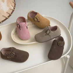 Autumn New Children Genuine Leather Shoes Baby Soft Warm Winter Indoor Shoes For Kindergarten Boys Girls Buckle Leather Flats