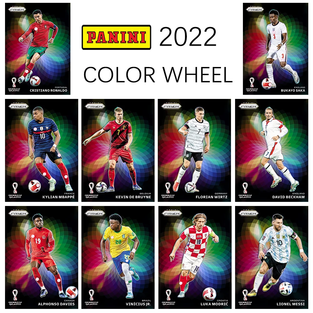 

PANINI DIY Кубок мира 2022, ЦВЕТНЫЕ КОЛЕСА, Дэвид Бекхэм, Кевин Де Брюинyne, Месси, Криштиану Роналду, Кайлиан Мбиappe Давис, Лука Модрик