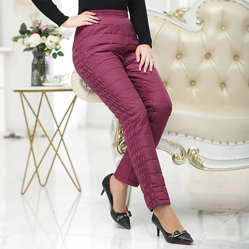 

2023 new women's winter down pants women's high waist waterproof thick thermal pants plus size elastic waist pants