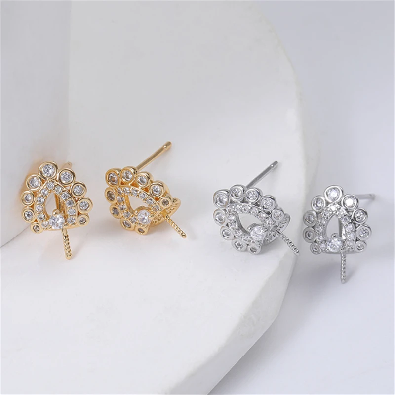 

10 Pcs New Gold Plated Brass CZ Crystal Heart Ear Stud Hooks For DIY Earrings Jewelry Making Crafts Ear Needle Accessories