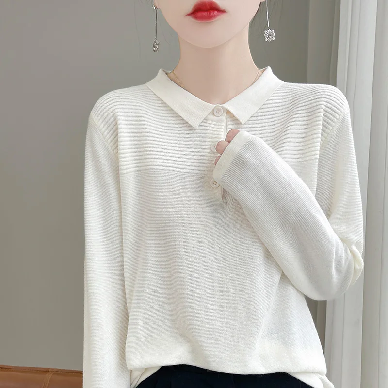 Autumn and winter new basic 100% pure wool leisure polo neck sweater Korean long-sleeved solid color knitted bottoming shirt.