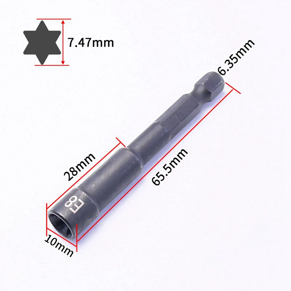 Jeu de douilles Torx Star 1/4 pouces, tête de clé à douilles de Type E pour perceuse ou tournevis sans fil