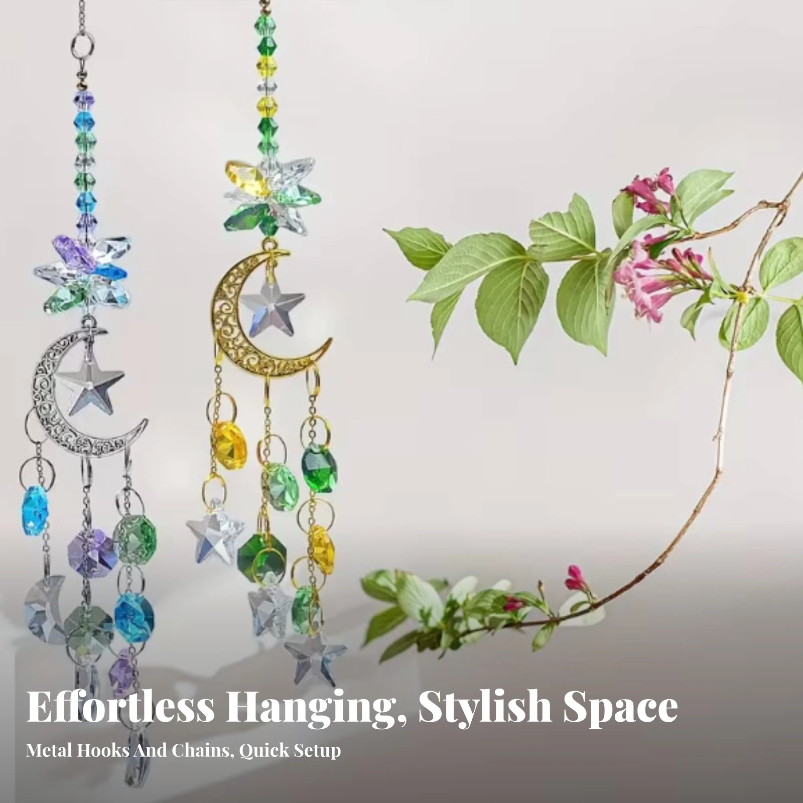 Moon and Star Suncatcher Beaded Star Crystal Ornament Home Decor Reflective House Decoration Rainbow Reflections
