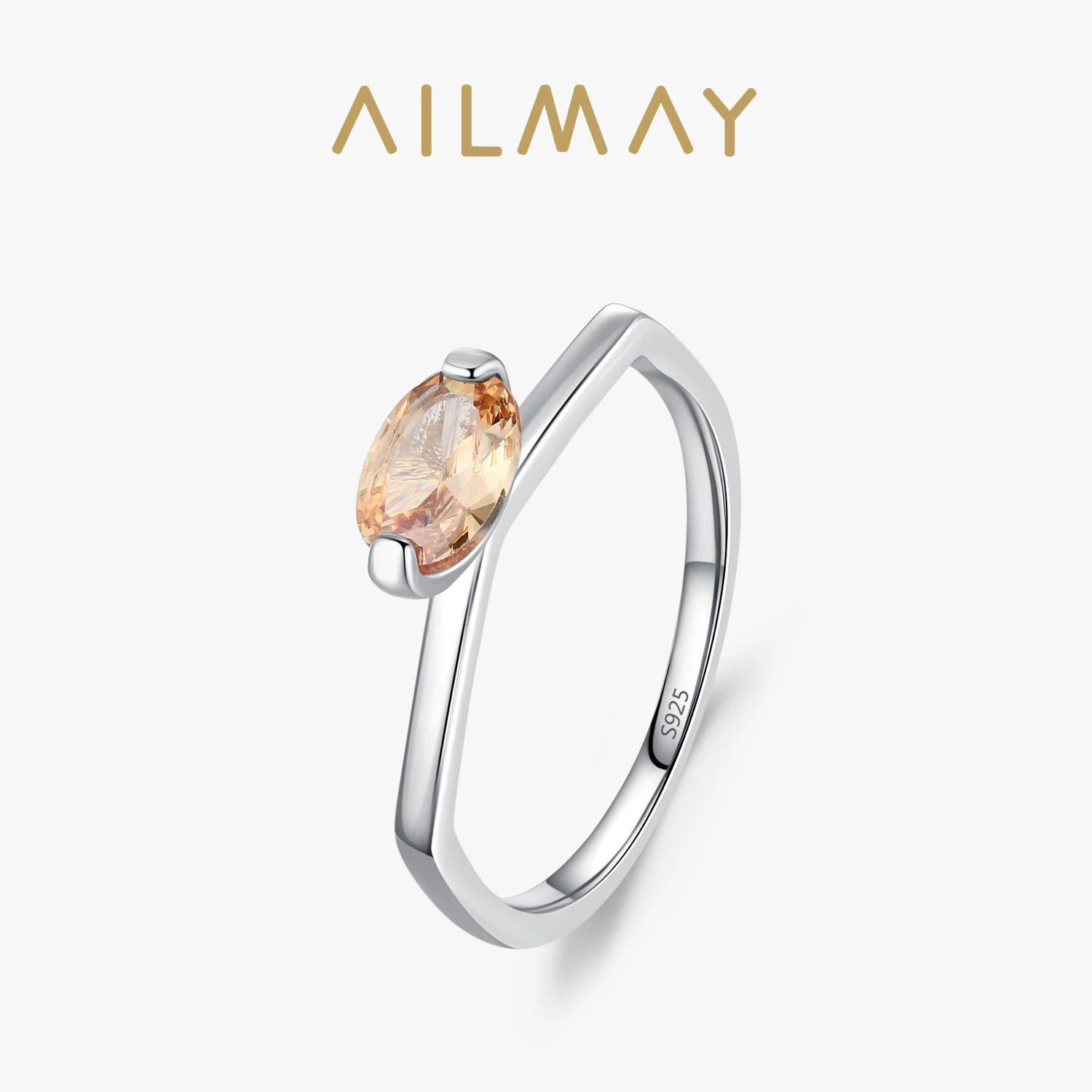 Ailmay Elegant 925 Sterling Silver Color Oval Champagne Geometric Ring For Women Fashion Irregular Jewelry Wedding Gift