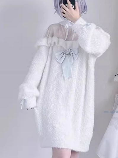 Original Aquarell süßer süßer Stil japanischer vielseitiger Herbst Winter langer schulterfreier Pullover Langarm Pullover Top