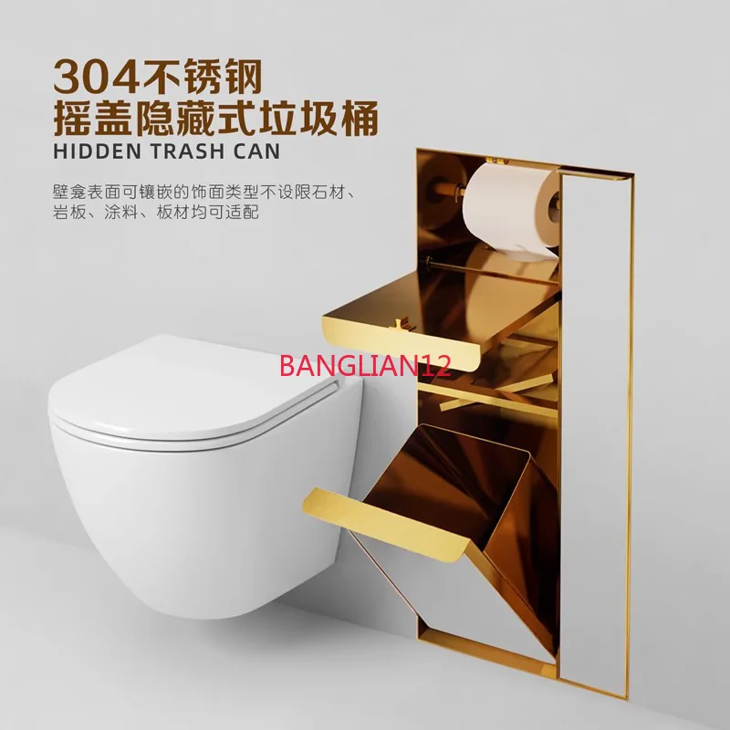 

Stainless steel toilet trash can, niche recessed hidden toilet brush, shelf