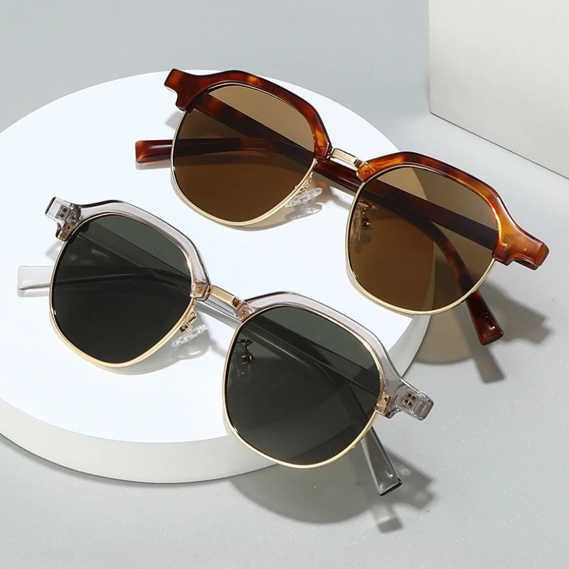 

2026 New Fashionable Round-Frame Sunglasses for Women Metal Half-Frame High-End Street Style UV400 Shades Eyewear Men Goggles