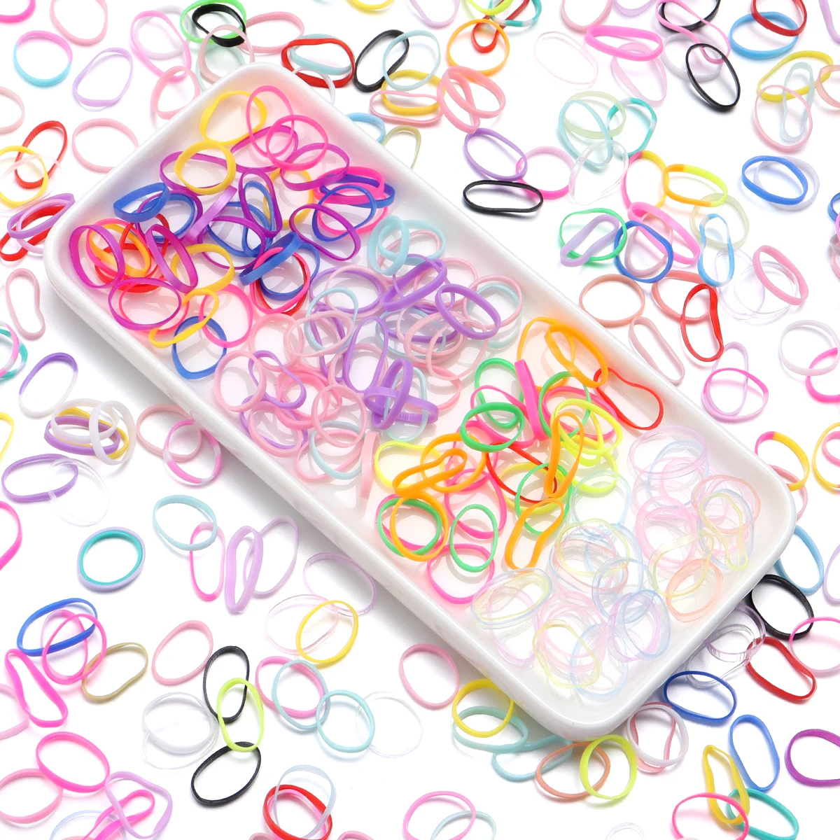 500/1000Pcs Plastic Hair Elastic Rope Colorful Rubber Band For DIY Craft Girl Ponytail Holder Accessories School Office Hair Tie