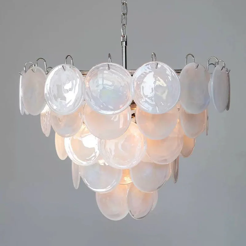 Contemporary Murano Glass Disc Chandelier Metal Gold Silver Finish Dimmable Ceilings Lustre for Hotel Bedroom