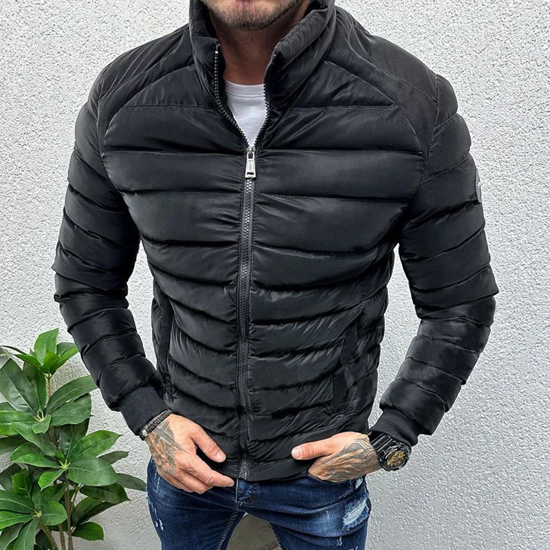 Piumino caldo autunno inverno da uomo Cappotto imbottito in cotone slim fit a maniche lunghe slim fit casual in puro colore Giacche con cerniera per il tempo libero da uomo