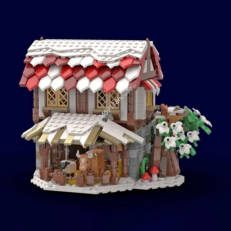 1010 قطعة MOC سوق الشتاء القرون الوسطى قلعة نموذج اللبنات العمارة تجميع لتقوم بها بنفسك هدية الكريسماس فكرة اللعب الطوب