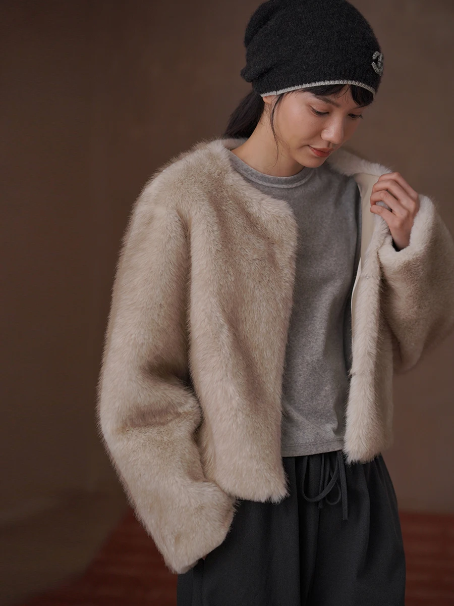 

Hacikis Miss Fur Coat Non-edding Plu Loose round Ne ort Lightweight Eco-Friendly Casual Sle for Youth Women