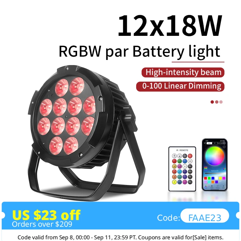 IP65 Waterproof 12X18W 6in1 Battery LED Flat Par Wireless DMX Remote Control Lights For Outdoors Home Party Disco Wedding Show