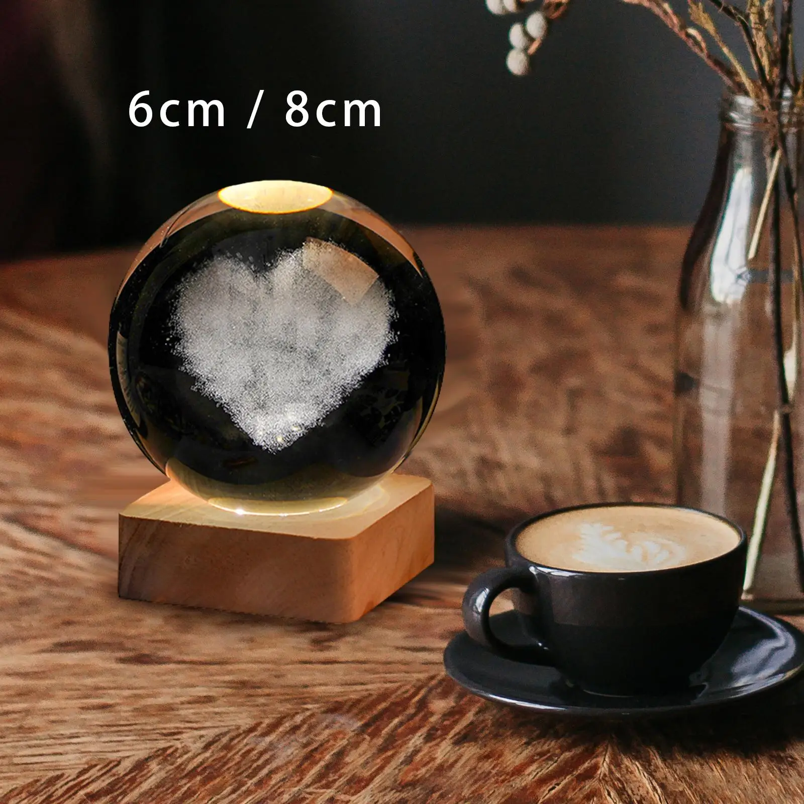 Glass Ball Night Light USB with LED Wood Base for Living Room Family Bedroom