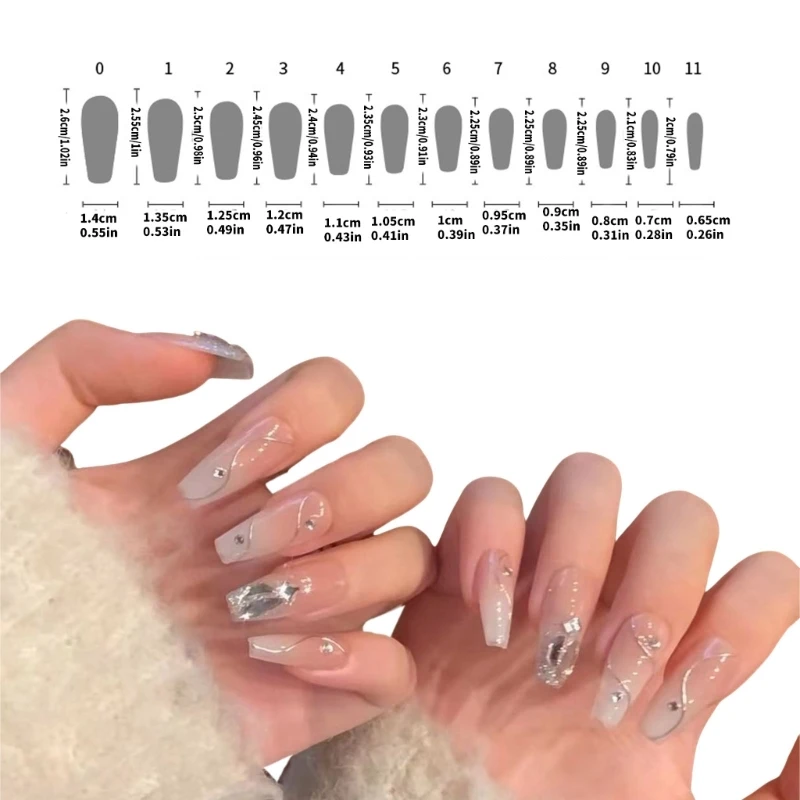 24 piezas Press On Nails diseño remolino con perlas juego uñas postizas para mujeres